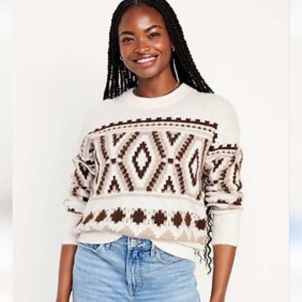 {Old Navy} Cream and Brown Cozy Fair Isle Patterned Sweater - Size L/XL